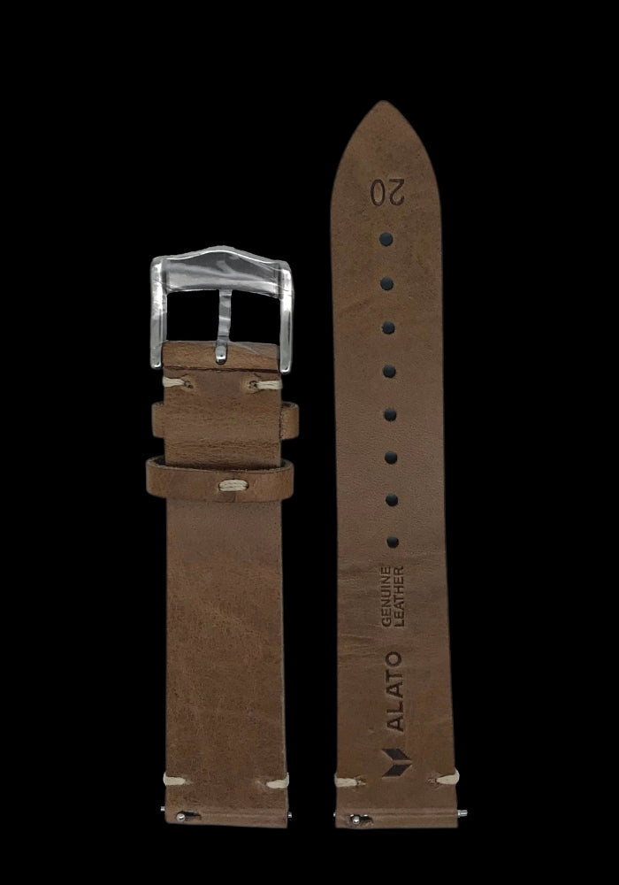 ALATO® Vintage Klockarmband av Italienskt Top-Grain Läder i Premium Kvalitet med Quickrelease 20mm