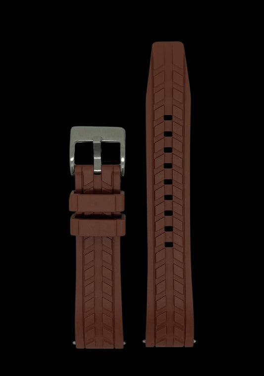 Premium Brun Klockarmband av FKM Gummi med Quickrelease 20mm - Brun / Rostfritt stål / 20 mm - Armband