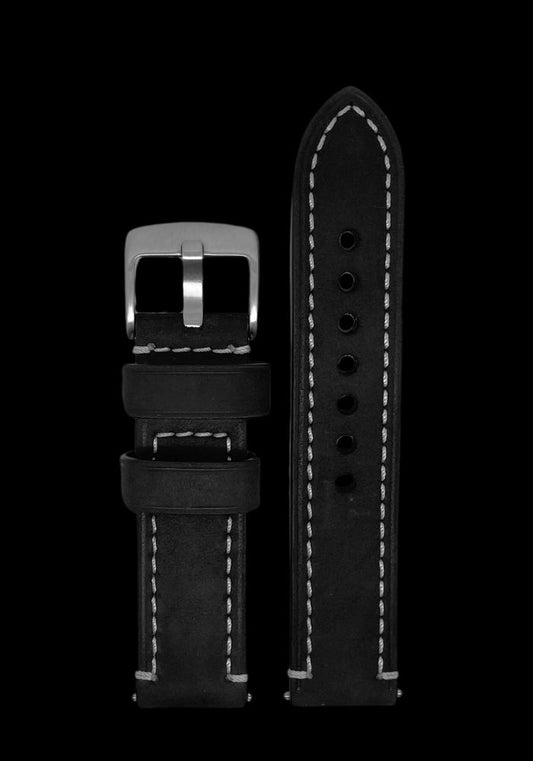 Premium Klockarmband av Nubuck läder i Robust Matt stil med Quickrelease 22mm - Svart / 22mm - Armband