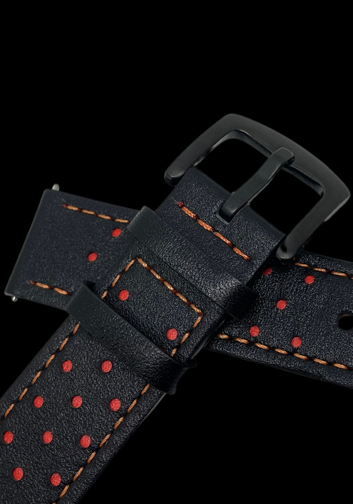 Premium Klockarmband i Racing stil av Läder med Quickrelease 20mm - Svart / 20mm - Armband