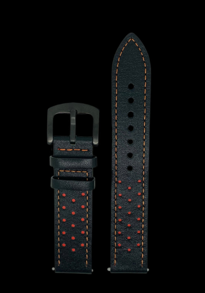 Premium Klockarmband i Racing stil av Läder med Quickrelease 20mm - Svart / 20mm - Armband