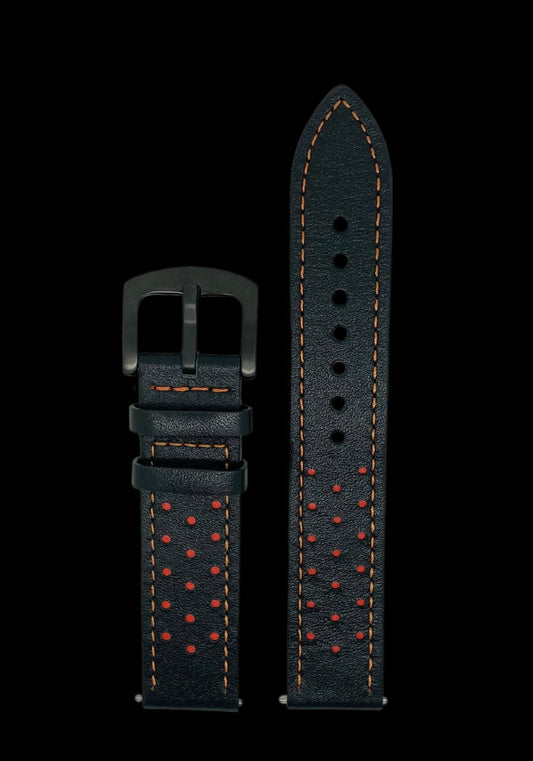 Premium Klockarmband i Racing stil av Läder med Quickrelease 20mm - Svart / 20mm - Armband