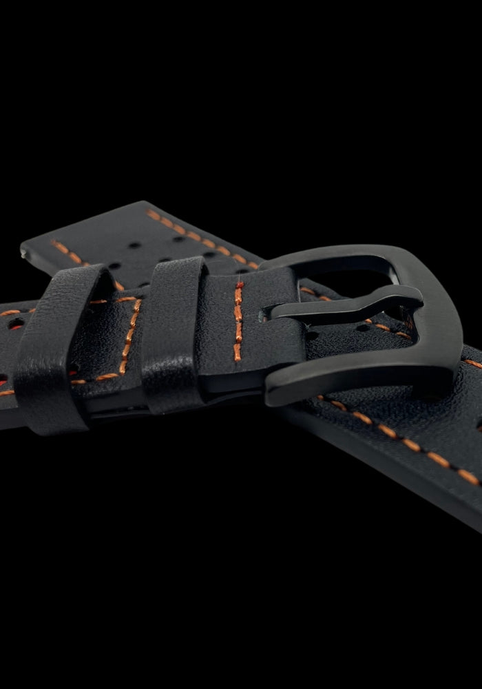 Premium Klockarmband i Racing stil av Läder med Quickrelease 20mm - Svart / 20mm - Armband