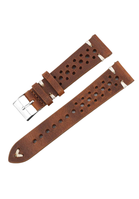 Premium Watch Strap Made of Handmade Leather in Retro Racing Design