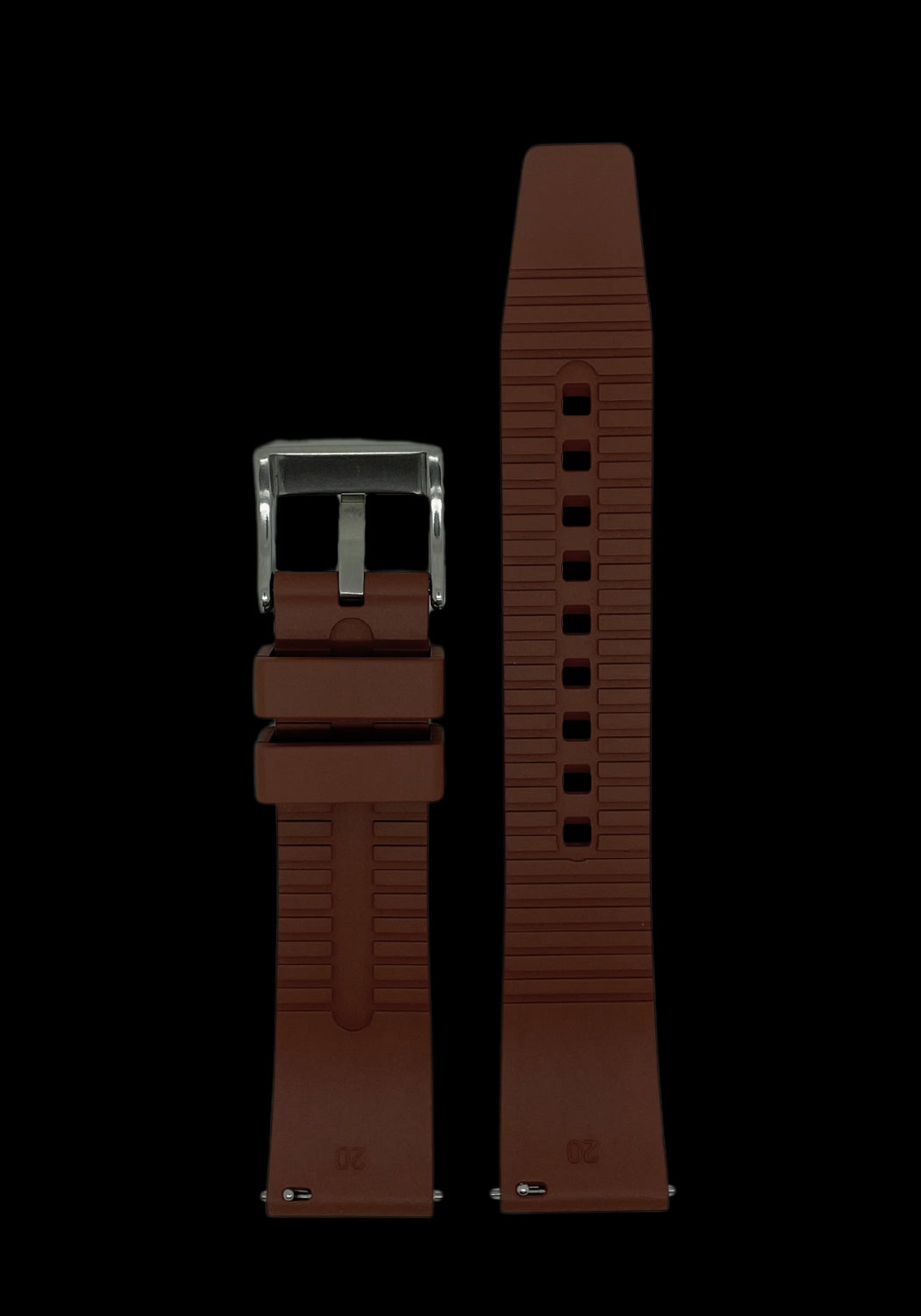 Premium Brun Klockarmband av FKM Gummi med Quickrelease 20mm - Brun / Rostfritt stål / 20 mm - Armband