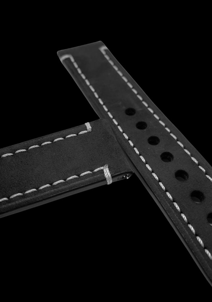 Premium Klockarmband av Nubuck läder i Robust Matt stil med Quickrelease 22mm - Svart / 22mm - Armband
