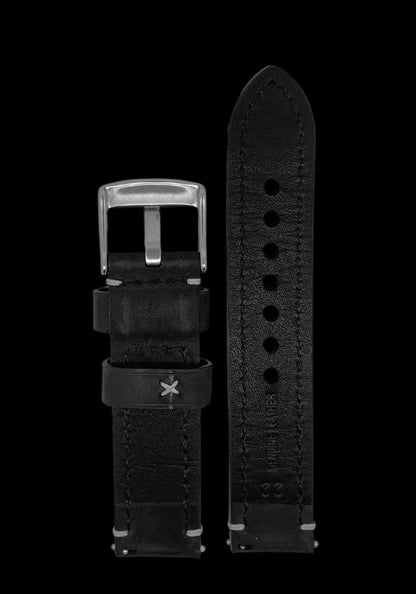 Premium Klockarmband av Nubuck läder i Robust Matt stil med Quickrelease 22mm - Svart / 22mm - Armband