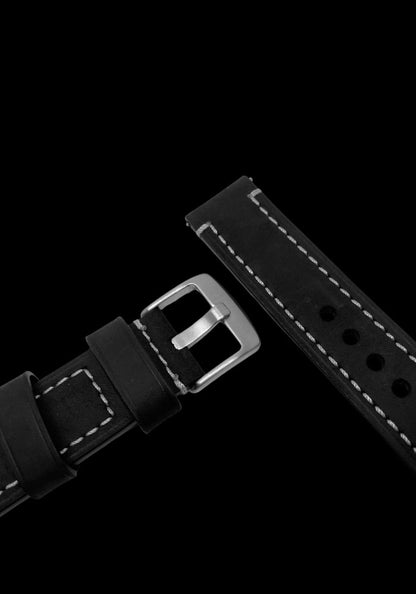 Premium Klockarmband av Nubuck läder i Robust Matt stil med Quickrelease 22mm - Svart / 22mm - Armband