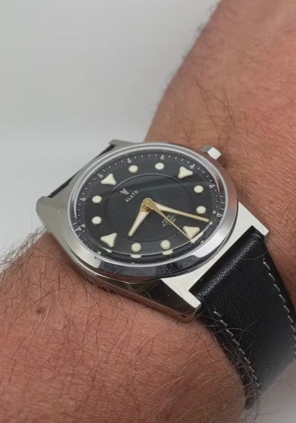 ALATO® Babele + Zermatt Klockarmband av Italienskt Top-Grain Läder med Quickrelease Svart