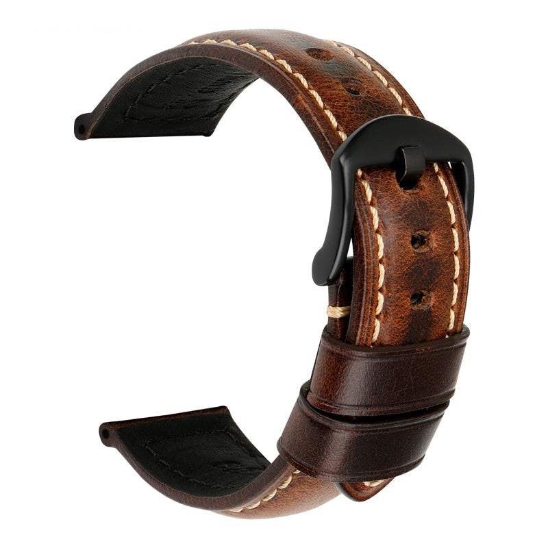 Premium Watch Strap Made of Italian Leather in Robust Oil Waxed Style