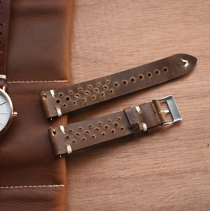Premium Leather watch strap in Racing design Quickrelease